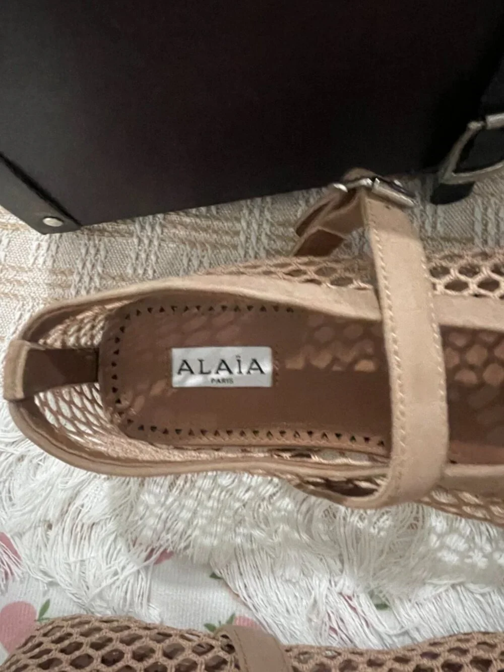 Alaia Nude Mesh Mary Jane Flats